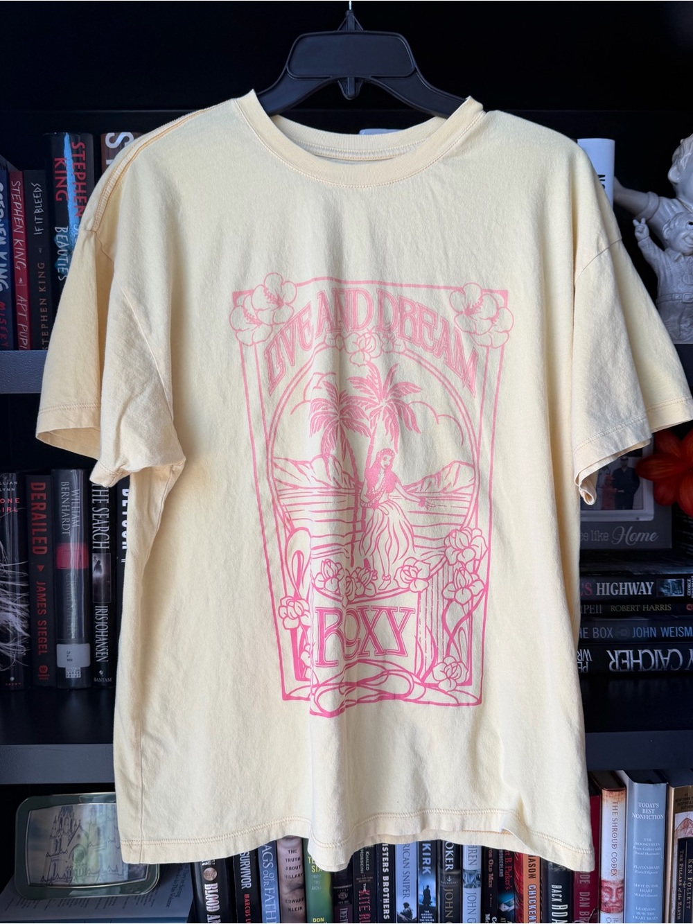 Roxy Pale Yellow Tee with Pink Surf Graphic
